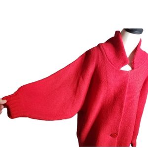 Vintage Fire Red Oversized 80's Cardigan Cabin Gorp Lagenlook Lantern Sl…